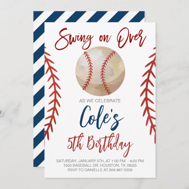 Invitation Baseball Swing sur Anniversaire (Devant / Derrière)