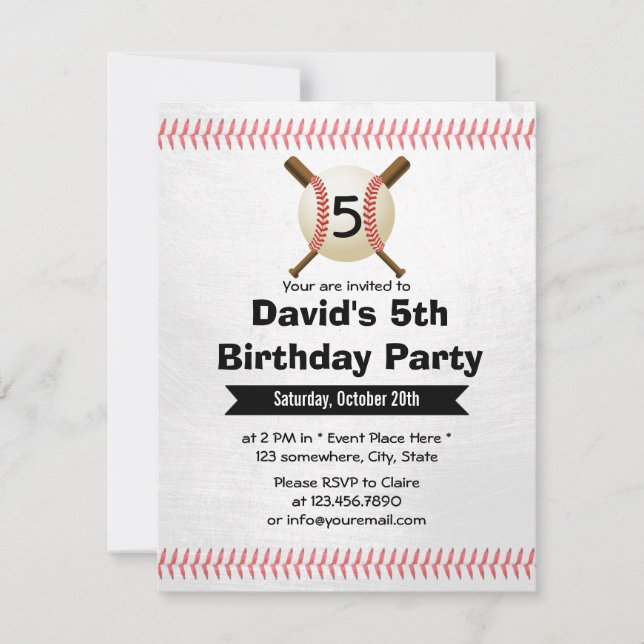 Invitation Baseball Theme Boy 5e fête d'anniversaire (Devant)