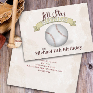 Invitation Baseball vintage All Star Anniversaire Simple