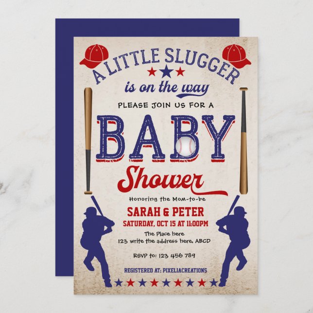 Invitation Baseball Vintage, Couple, Baby boy Show (Devant / Derrière)