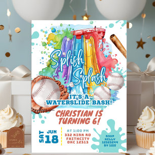 Invitation Baseball Watertoboggan Pool fête d'anniversaire