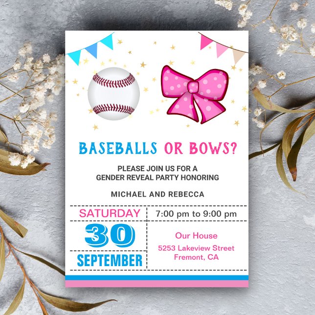 Invitation Baseballs ou Bows Genre Revevela Party (Créateur téléchargé)