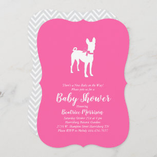 Invitation Basenji Chien Baby shower fille rose
