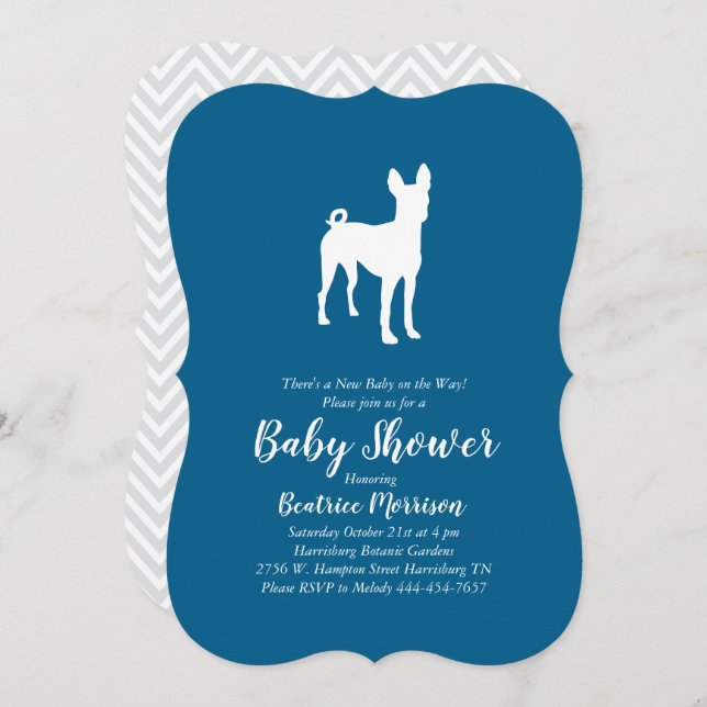 Invitation Basenji Chien Baby shower Garçon bleu (Devant / Derrière)