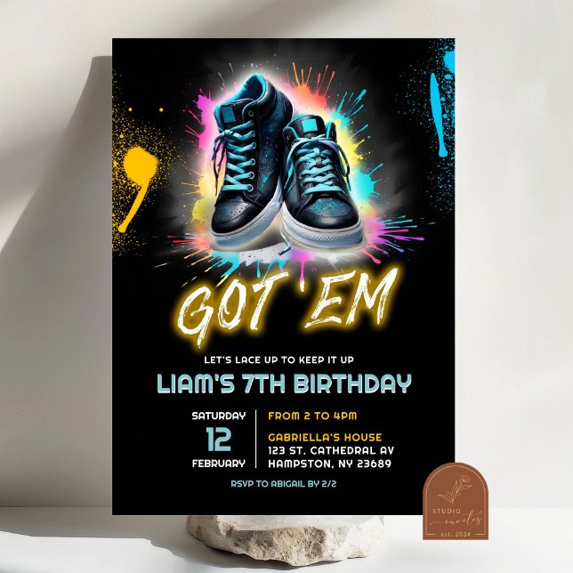 Invitation Bash de baskets noires pour l'anniversaire Got Em (Créateur téléchargé)