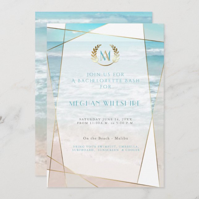 Invitation Bash de célibataire | Mariage moderne sur la plage (Devant / Derrière)