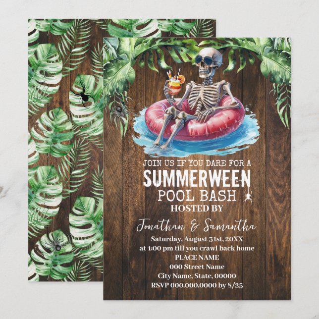Invitation Bash de Summerween squelette tropical au bord de l (Devant / Derrière)