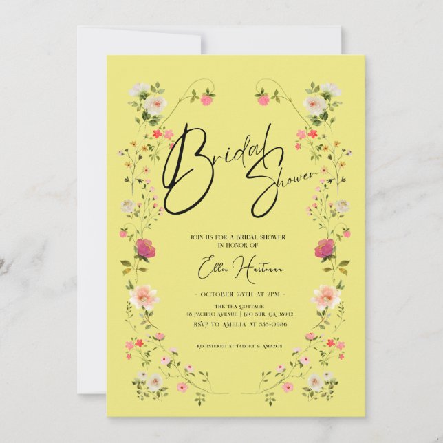 Invitation Bash nuptial Fleur sauvage rustique (Devant)