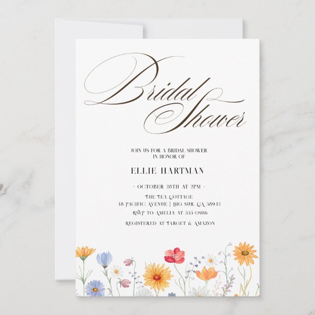 Invitation Bash nuptial Fleur sauvage rustique (Devant)