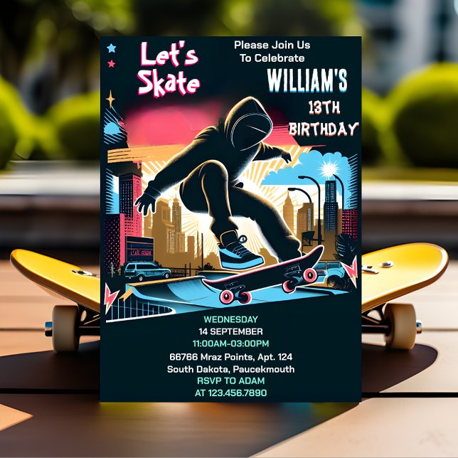 Invitation Bash Scooter Jump Zone Skateboard 13e anniversaire (Créateur téléchargé)