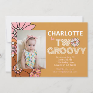 Invitation Basière florale rétro Deux Anniversaire Super