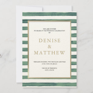 Invitation Basil Vert aquarelle rayures avec lettrage or