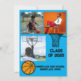 Invitation Basket-ball 3 Photo Collage Bleu clair Graduation