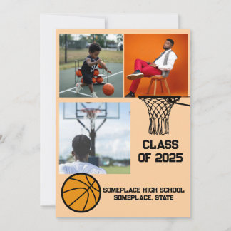 Invitation Basket-ball 3 Photo Collage Peach Graduation