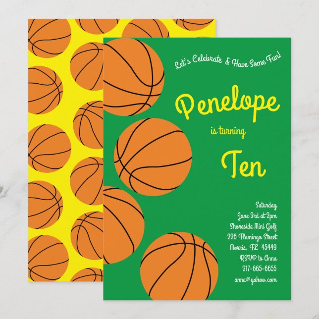 Invitation Basket-ball Anniversaire de enfant (Devant / Derrière)