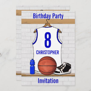 Invitation Basket-ball blanc et bleu Jersey Birthday Party
