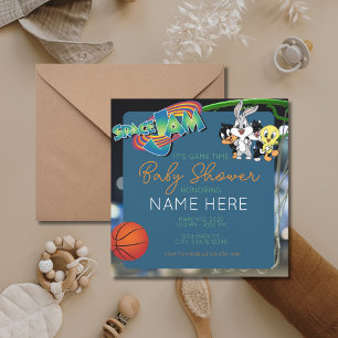 Invitation Basket-ball Cartoon Space Baby shower bleu vert