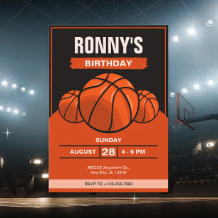 Invitation Basket-ball emblématique orange noire anniversaire