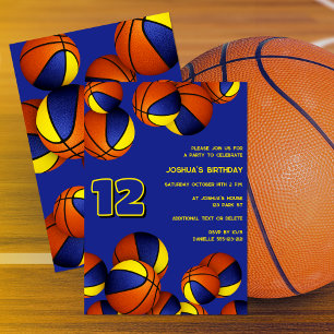 Invitation basket-ball en or bleu enfants sport