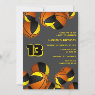 Invitation basket-ball en or noir enfants sports