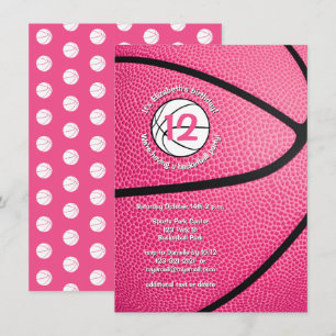 Invitation basket-ball féminin rose