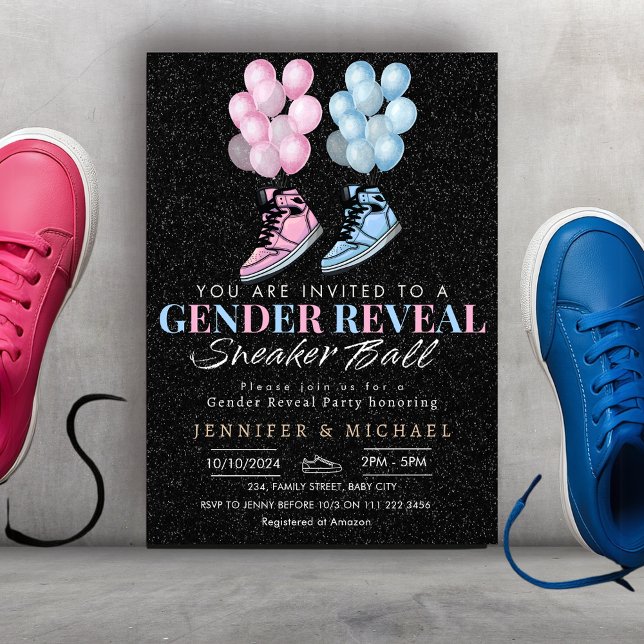 Invitation Basket Ball Genre Révéler Bleu ou Rose (Sneaker Ball Gender Reveal Blue or Pink Invitation)