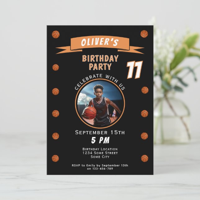 Invitation Basket-ball moderne Sports Anniversaire Photo (Debout devant)