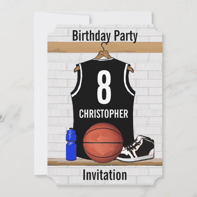 Invitation Basket-ball noir et blanc personnalisé Jersey (Devant)
