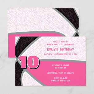 Invitation basket-ball noir rose filles sport