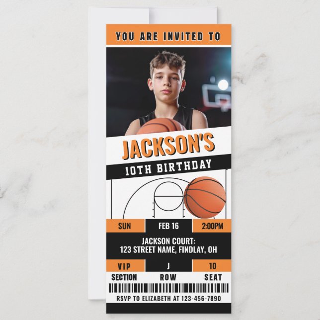 Invitation Basket-ball Orange Noir Anniversaire Billet (Devant)
