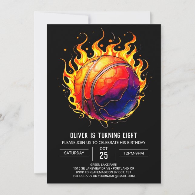Invitation Basket-ball orange sur mesure Anniversaire (Devant)