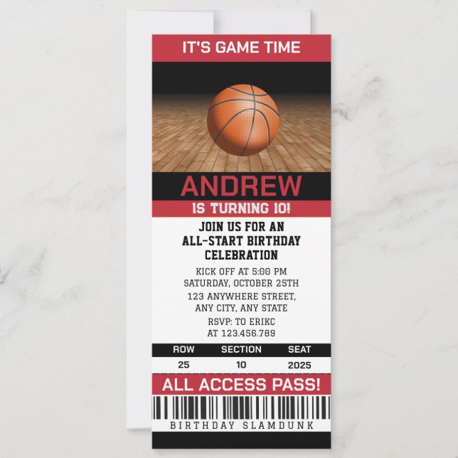 Invitation Basket-ball personnel haute volée cerceaux Anniver (Devant)