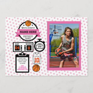 Invitation Basket-ball Photo Anniversaire Pink Sport Party Fi