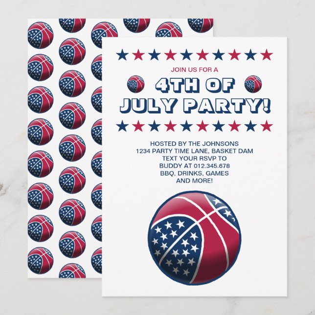 Invitation Basket-ball pour fête du 4 juillet (Devant / Derrière)