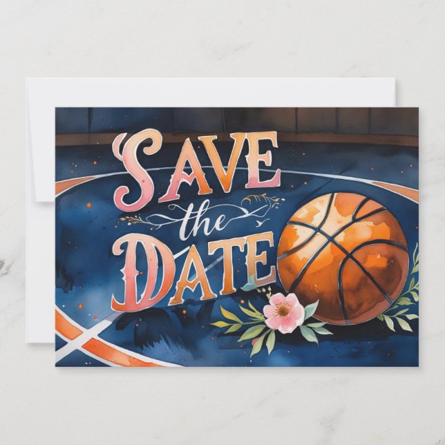 Invitation Basket-ball Sauver la date avec le basket sur le t (Devant)
