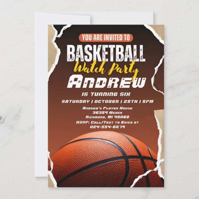 Invitation Basket-ball simple personnel Anniversaire avec pho (Devant)