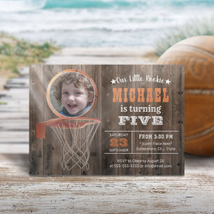 Invitation Basket-ball Sports Rustique Bois photo Anniversair