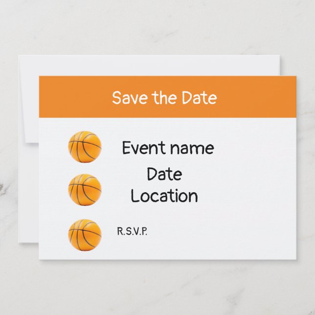 Invitation Basket-ball sur fond blanc sauvez la date (Devant)