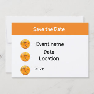 Invitation Basket-ball sur fond blanc sauvez la date