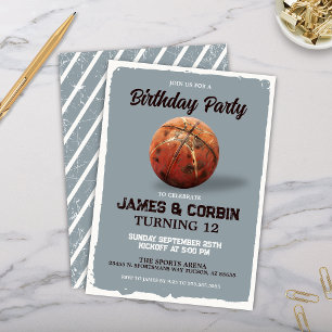 Invitation Basket-ball vintage Double fête d'anniversaire Spo