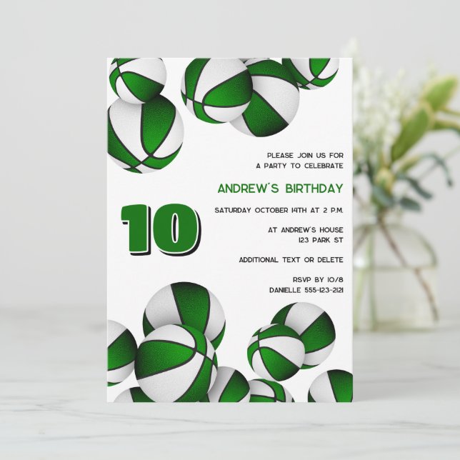 Invitation basket blanc vert enfants sport (Debout devant)