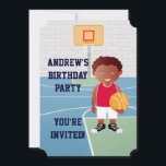 Invitation Basket Cute personnalisé<br><div class="desc">Nous pouvons créer ceci dans n'importe quelle couleur uniforme de basket ou changer n'importe quel élément du garçon selon les besoins. Un design de basket mignon pour toute fête d'anniversaire d'un futur joueur de basket ou de basket-ball, avec un jeune joueur de basket-ball en tenue de basket-ball sur un terrain...</div>