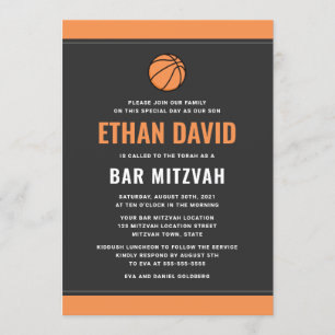 Invitation Basket moderne gris foncé et bar mitzvah orange