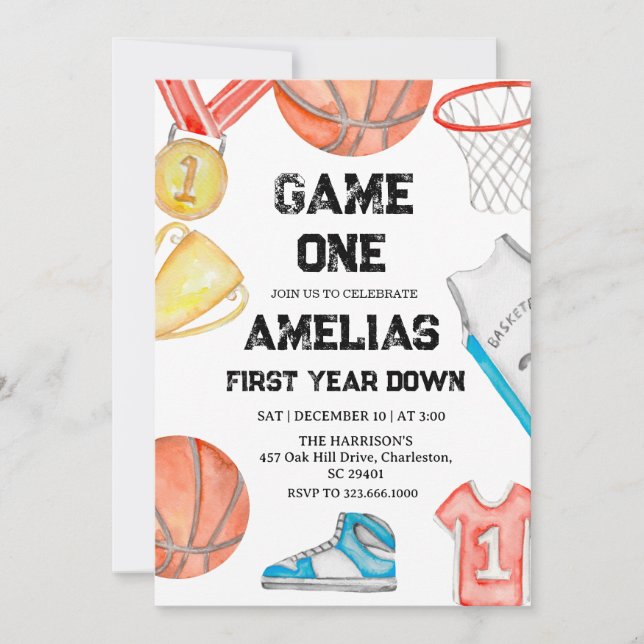 Invitation Basketball 1st Birthday American Sports Game On  (Devant)