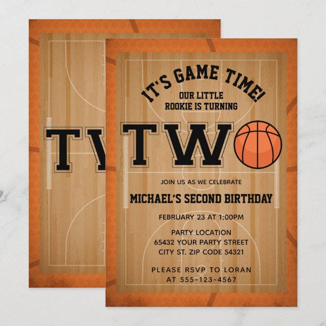 Invitation Basketball 2e fête d'anniversaire (Devant / Derrière)