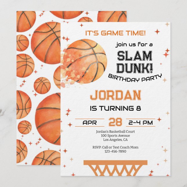 Invitation Basketball Any Age Birthday (Devant / Derrière)