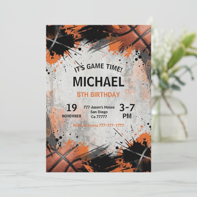 Invitation Basketball Any Age Birthday (Debout devant)