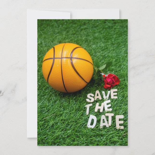 Invitation Basketball avec des roses rouges save the date (Devant)