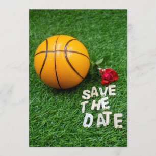 Invitation Basketball avec des roses rouges save the date