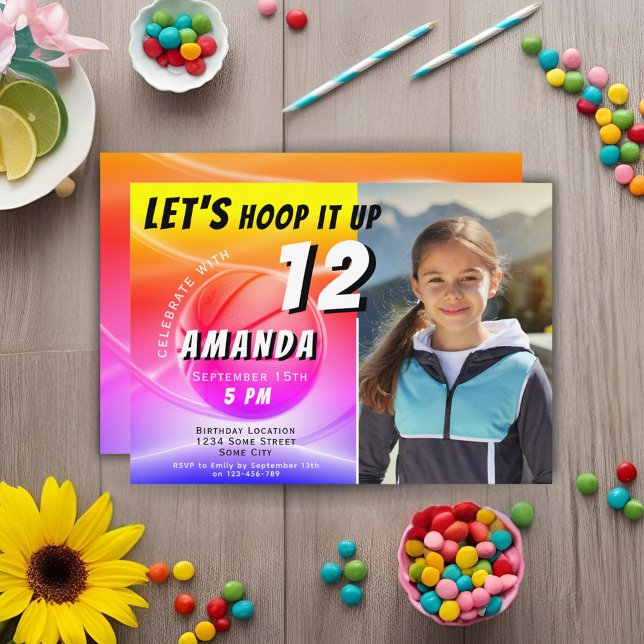 Invitation Basketball Ball Hoop it up Sports Photo Anniversai (Créateur téléchargé)